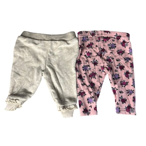 Garanimals Baby Girl Pants 2pc Lot Size 0-3M Pink Floral & Oatmeal - Picture 2 of 10